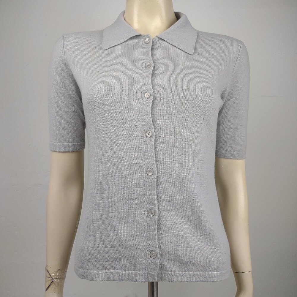 MAG light gray 100% Cashmere short sleeve button front cardigan ladies Small